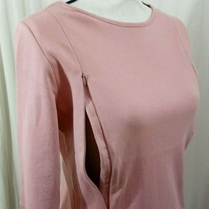 Breastfeeding Nursing Rose Pink LS Tee Size Small